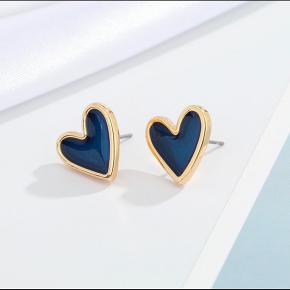 None Jewelry - Navy Blue Petite Heart Earrings